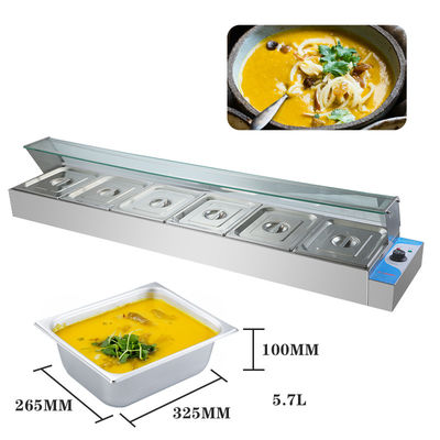 2KW από ανοξείδωτο χάλυβα 6 Pan Bain Marie με γυάλινο κάλυμμα