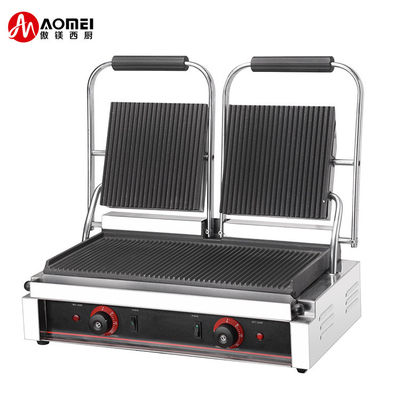3600W Εμπορικό Πίνακα Πάνω Επικοινωνία Grill Sandwich Press Panini Grill σε Μαύρο Ασημένιο