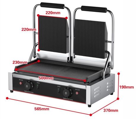 3600W Εμπορικό Πίνακα Πάνω Επικοινωνία Grill Sandwich Press Panini Grill σε Μαύρο Ασημένιο