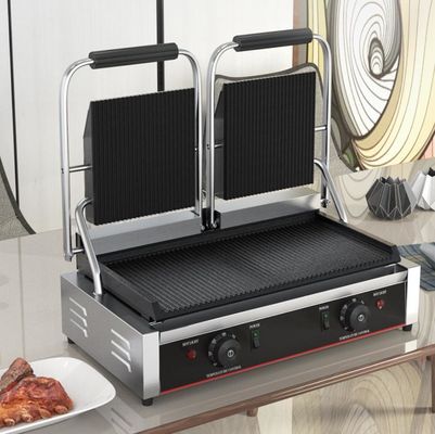 3600W Εμπορικό Πίνακα Πάνω Επικοινωνία Grill Sandwich Press Panini Grill σε Μαύρο Ασημένιο