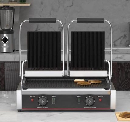 3600W Εμπορικό Πίνακα Πάνω Επικοινωνία Grill Sandwich Press Panini Grill σε Μαύρο Ασημένιο