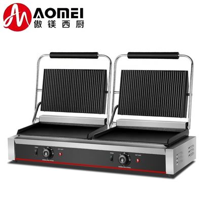 220V από ανοξείδωτο χάλυβα διπλή πλάκα Panini Grill για σάντουιτς Hamburger Sandwich Press