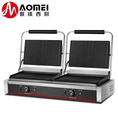 220V από ανοξείδωτο χάλυβα διπλή πλάκα Panini Grill για σάντουιτς Hamburger Sandwich Press