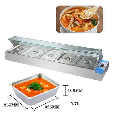 270*330*100mm Πάν Μέγεθος 220V Glass Cover Bain Marie με 3/4/5/6 Πλάκες Επαγγελματίας