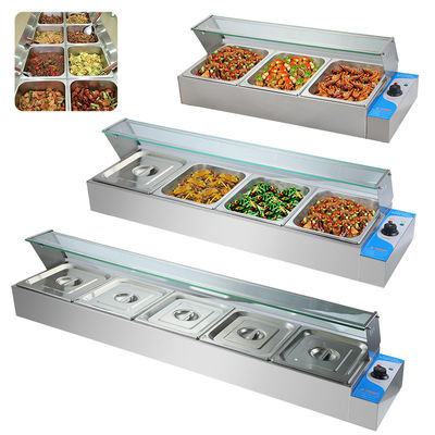270*330*100mm Πάν Μέγεθος 220V Glass Cover Bain Marie με 3/4/5/6 Πλάκες Επαγγελματίας
