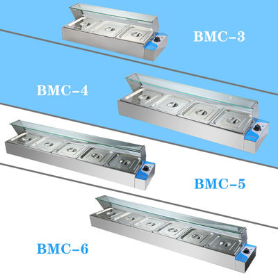 270*330*100mm Πάν Μέγεθος 220V Glass Cover Bain Marie με 3/4/5/6 Πλάκες Επαγγελματίας