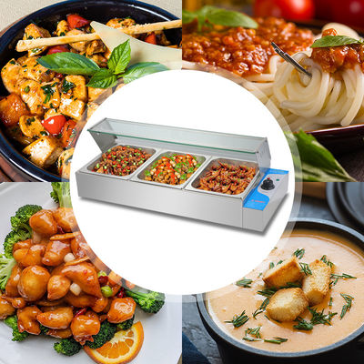 270*330*100mm Πάν Μέγεθος 220V Glass Cover Bain Marie με 3/4/5/6 Πλάκες Επαγγελματίας